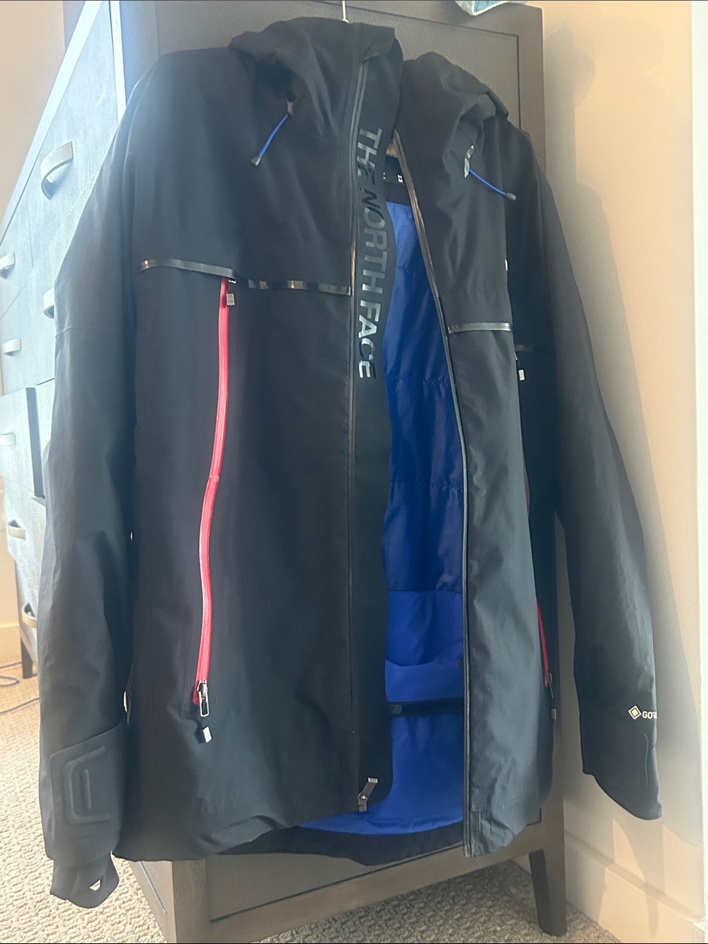 The North Face Black Ski Jacket with Blue Liner and Red Zips
